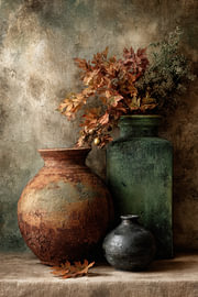 Earthly Silence –  Powerful Vases Painting – Green by Joriali Fine Art