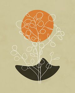 Paysage minimaliste avec un eucalyptus et un soleil orange sur Tanja Udelhofen