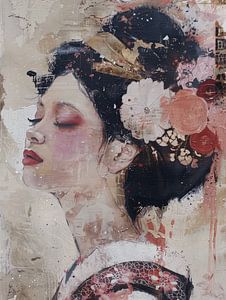 Geisha, modern und abstrakt in Pastellfarben