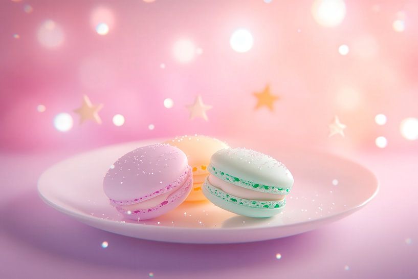 Bunte Macarons auf feinem Teller von Poster Art Shop