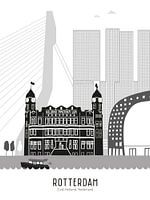 Skyline illustration city of Rotterdam black-and-white-grey