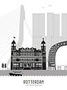 Skyline illustratie stad Rotterdam zwart-wit-grijs van Mevrouw Emmer thumbnail