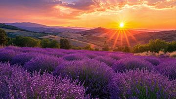 Lavendelgloed bij Zonsopkomst van Vlindertuin-Art