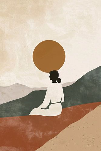 Contemplatieve vrouw in minimalistisch landschap