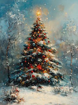 Arbre de Noël sur Peinture Abstraite