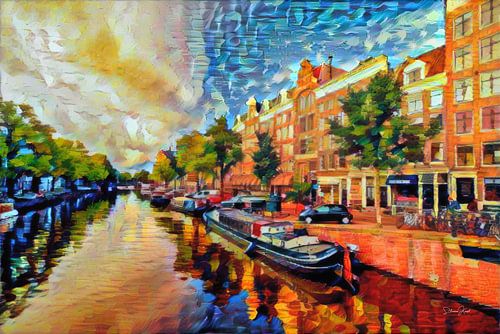Kleurrijk schilderij Amsterdam: Grachten van Amsterdam