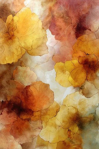 Abstract Schilderij - Gouden Herfstbladeren