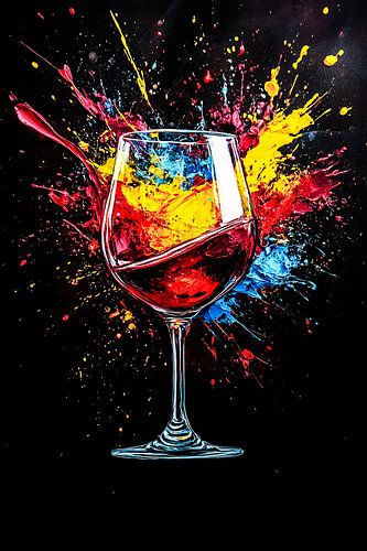 Abstract wijnglas in kleurrijke explosie