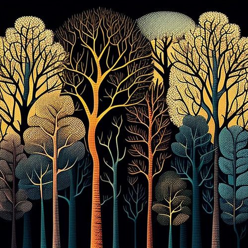 Des arbres stylisés avec l'élégance de l'Heure d'or