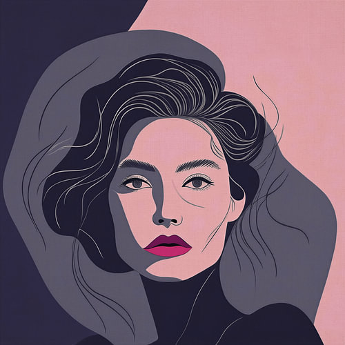 A modern portrait of a woman in pastel pink
