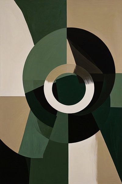 Abstracte Groen-Zwarte Vormen op Beige Achtergrond van Art & Soul Creations