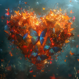 Colorful abstract heart and butterfly by Wilma Mesman