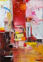 Abstract oil painting original red orange white