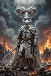 Dark Fantasy Wandbild: DOMINUS - Der Kreuzritter-Warlord auf dem Schlachtfeld