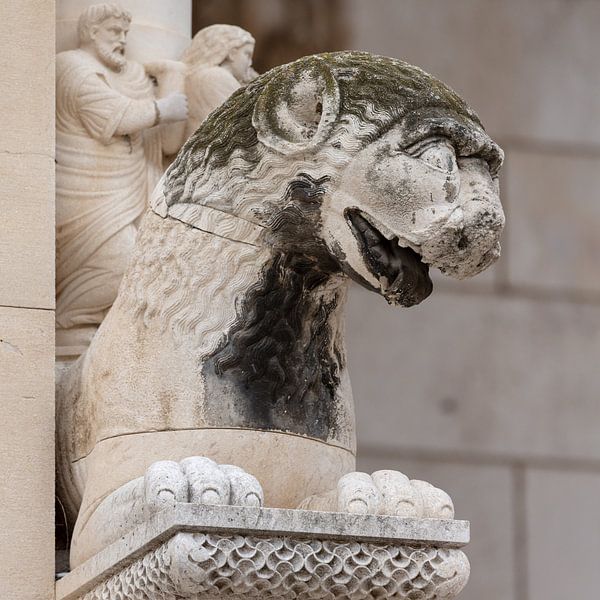 Löwe vor dem Eingang zur Kathedrale des Heiligen Domnius im Zentrum von Split, Kroatien von Joost Adriaanse