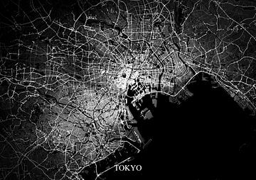 Tokio Japan - Abstrakte Karte in Schwarz-Weiß von Art By Dominic