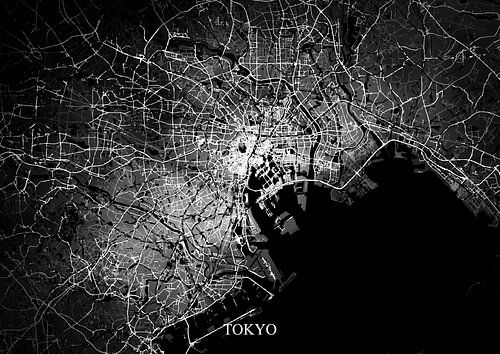 Tokyo Japan - Abstracte Plattegrond  in Zwart Wit