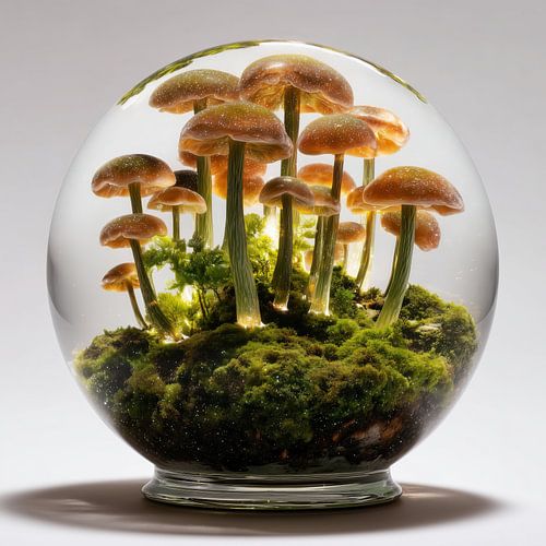 Natuur en paddenstoelen in glazen bol