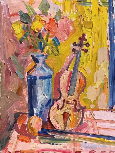 Viool en bloemen abstract