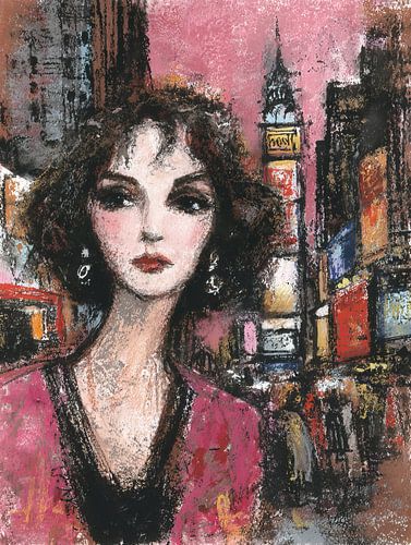 Frau und Times Square von Abstraktes Gemälde