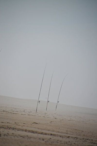 Fishing rods in sea fog by Marieke van der Hoek-Vijfvinkel