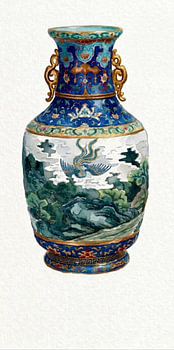 Antike chinesische Porzellanvase – Aquarellzeichnung
