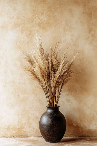 Zwarte vaas met droogbloemen