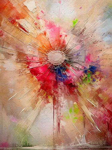 Abstract Schilderij  van een  kleurrijke  explosieve paardenbloem