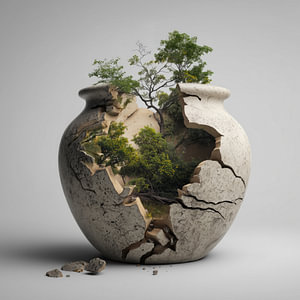 Baum und Zweige in einer Vase aus Bruchsteinen