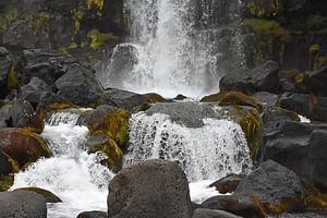 Detailed photograph of a little waterfall at Thingvellir NP, Island sur Jutta Klassen