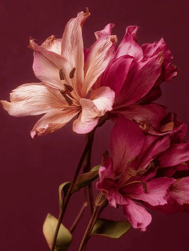 Fleurs séchées sur fond naturel clair Rouge