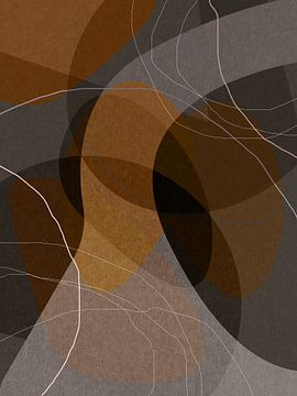 Donker goud, grijs organische vormen. Moderne abstracte retro geometrie. van Dina Dankers