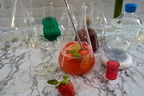 Strawberry Lemon Mint Sparkling Wine Punch in een fles