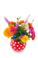 Colorful summer bouquet from the garden in spotted vase