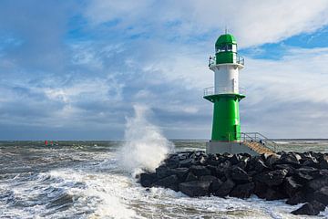 The pier on the Baltic coast in Warnemünde on a stormy day.