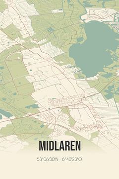 Vintage landkaart van Midlaren (Drenthe) van Rezona
