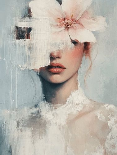 Modern en abstract portret in wit en pastelkleuren