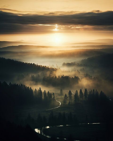 Zonsopgang in het bos van fernlichtsicht