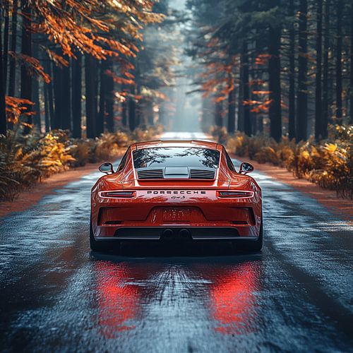 Porsche 911 in bosrijke omgeving