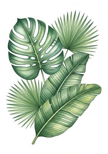 Watercolor Illustration of Tropical Leaves