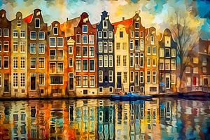 Grachtenhäuser in Amsterdam Malerei