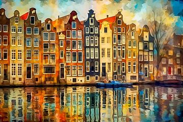 Peinture des maisons sur les canaux à Amsterdam sur Thea
