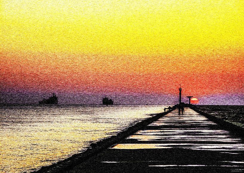 Sonnenuntergang über dem Hoek van Holland-Pier von John Duurkoop