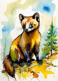 European Pine Marten Watercolor