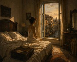 Golden Hour in the Riviera Hotel – Mediterranean Wall Art by Dodik Hariyono