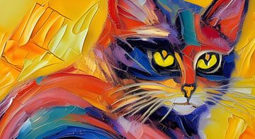 Kat Impressionisme met felle kleuren van Betty Maria Digital Art