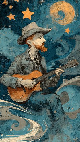 Sterrennacht Gitaar Droomlandschap Wanddecoratie