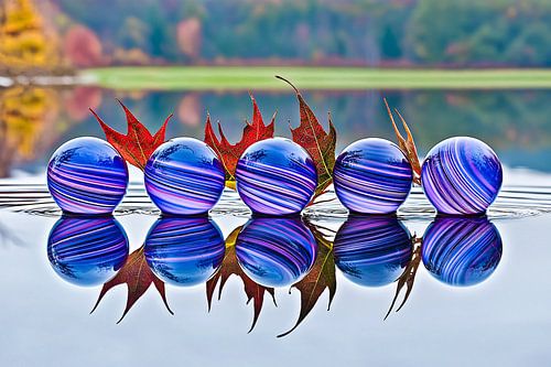 Glazen ballen met herfstbladeren