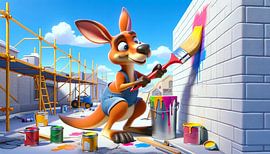 Künstlerisches Känguru verziert Wand mit Farben von artefacti