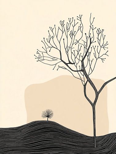Illustration minimaliste d'un paysage avec des arbres